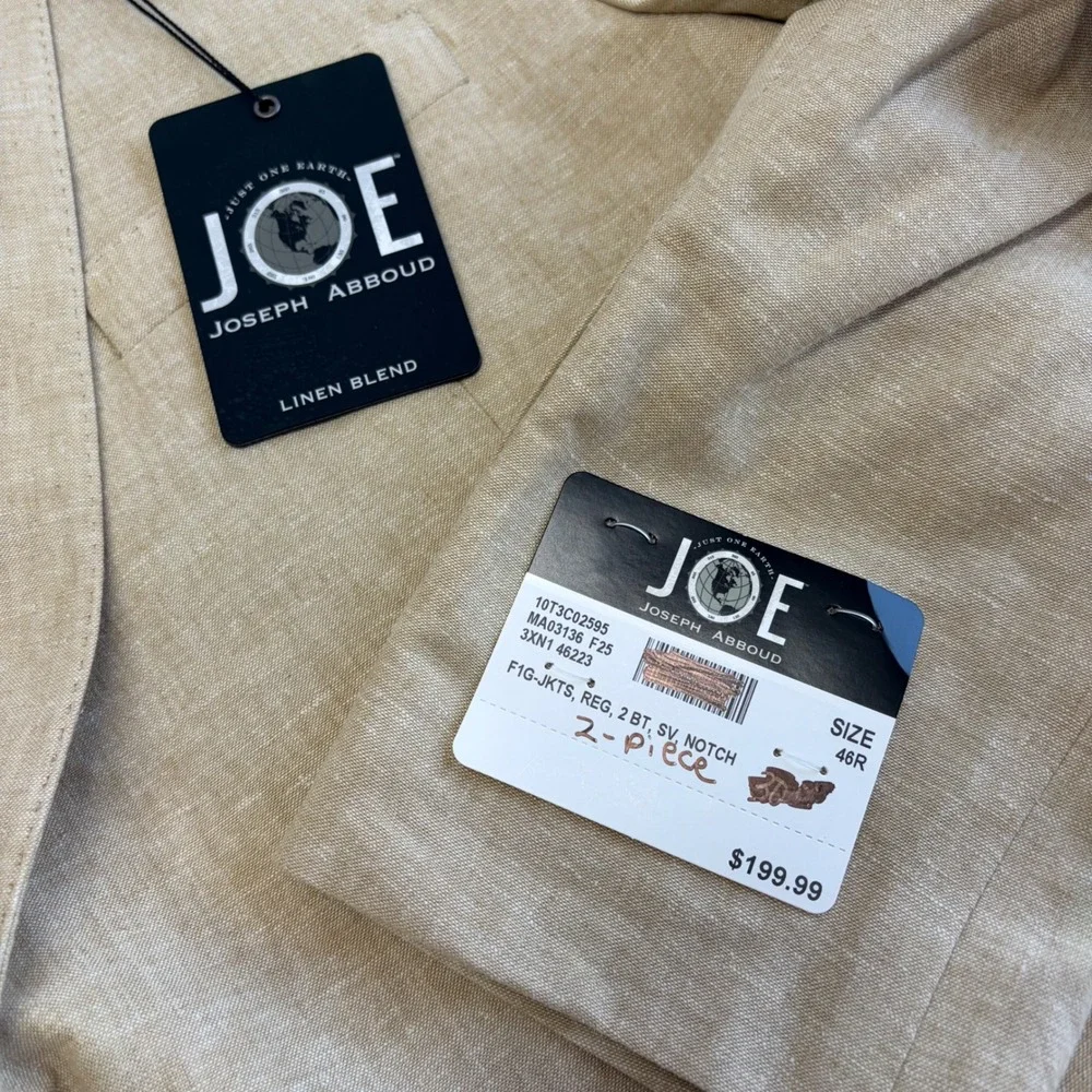 NEW Joseph Abboud Suit Set Mens 46R 34x30 Tan Linen Blend 2 Piece Wedding Summer